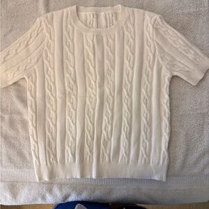 Cable Knit Short Sleeve Sweater in white